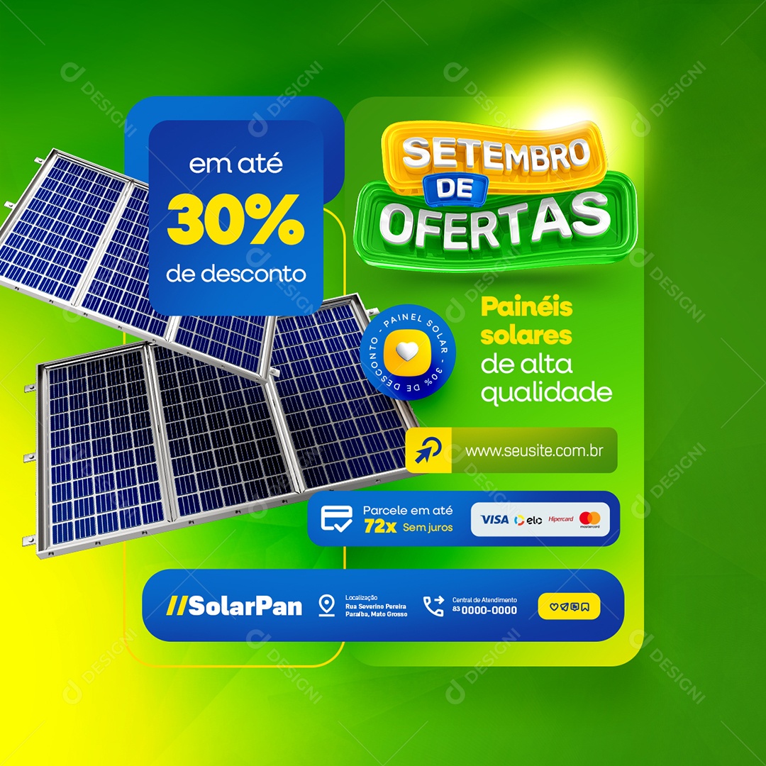 Social Media Setembro de Ofertas Painel Solar em Até 30% de Desconto PSD Editável