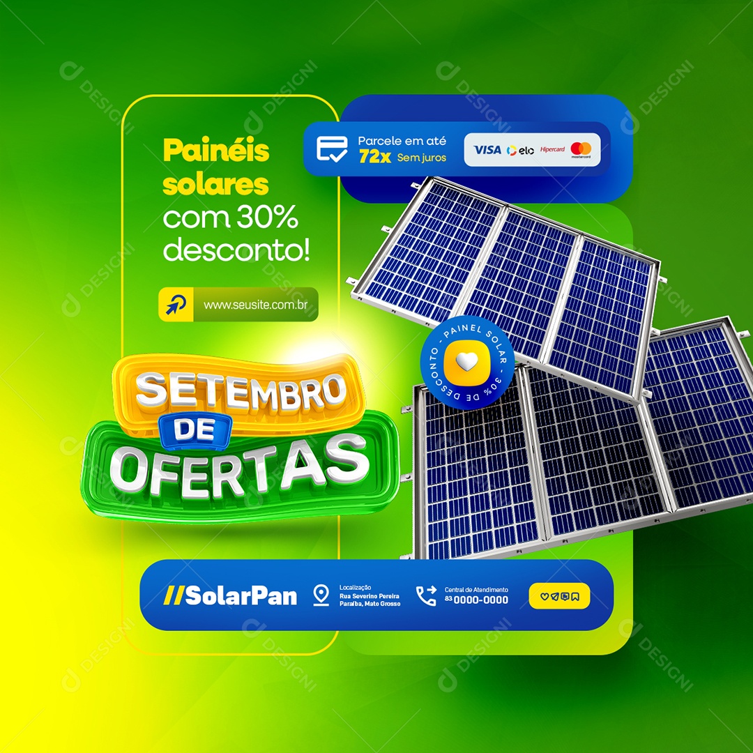 Setembro de Ofertas Painel Solar Painéis Solares Social Media PSD Editável