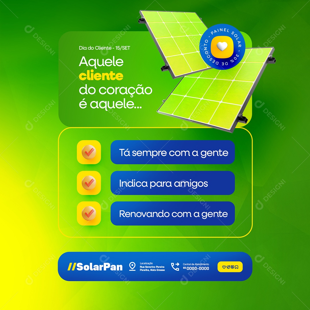 Setembro de Ofertas Painel Solar Dia do Cliente Social Media PSD Editável