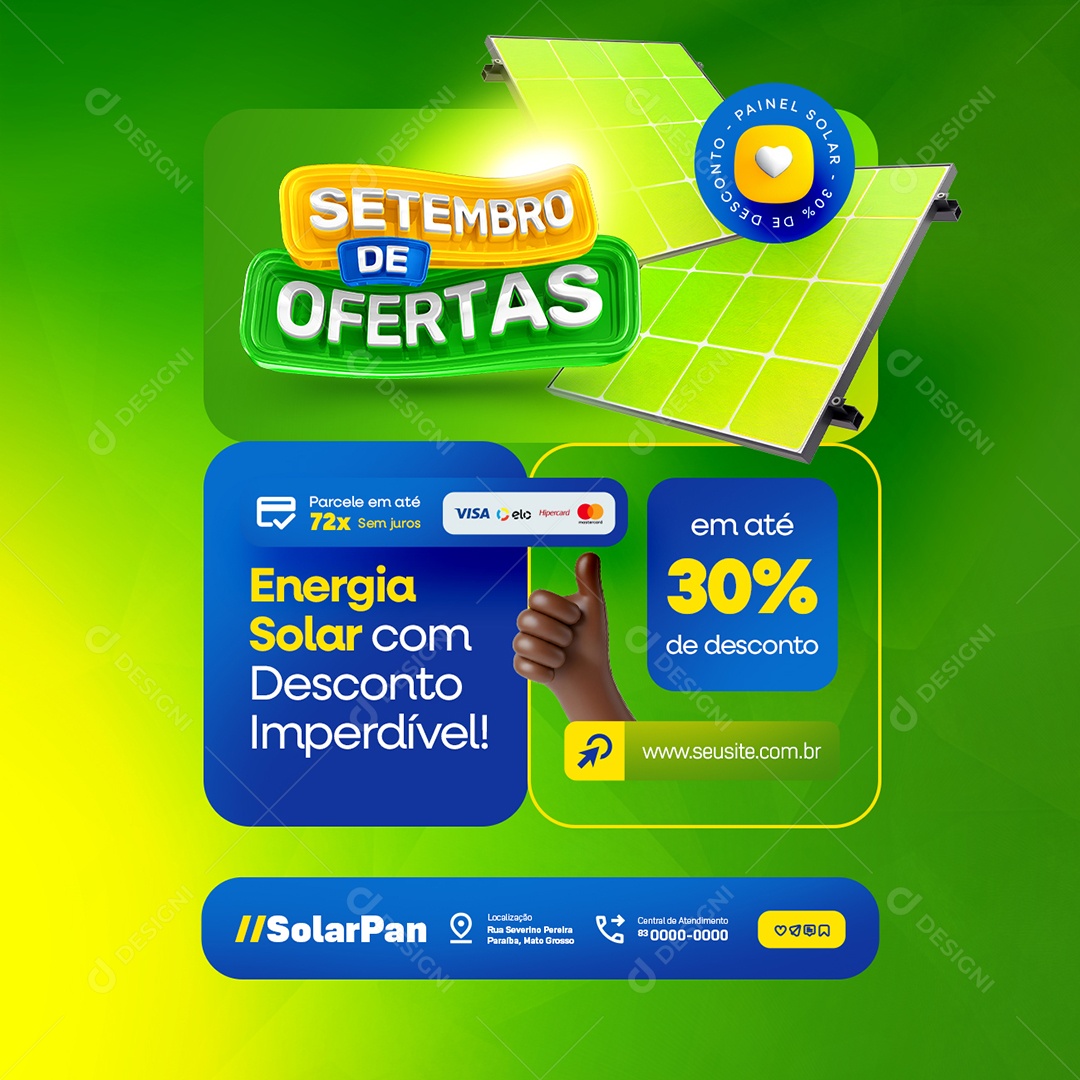Setembro de Ofertas Painel Solar em Até 30% de Desconto Social Media PSD Editável