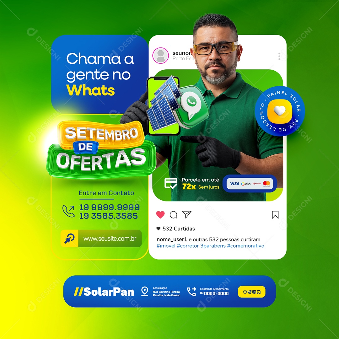 Setembro de Ofertas Painel Solar Chama a Gente no Whats Social Media PSD Editável