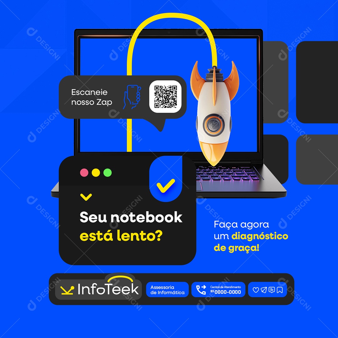 Assessoria Informática Seu Notebook Está Lento Social Media PSD Editável