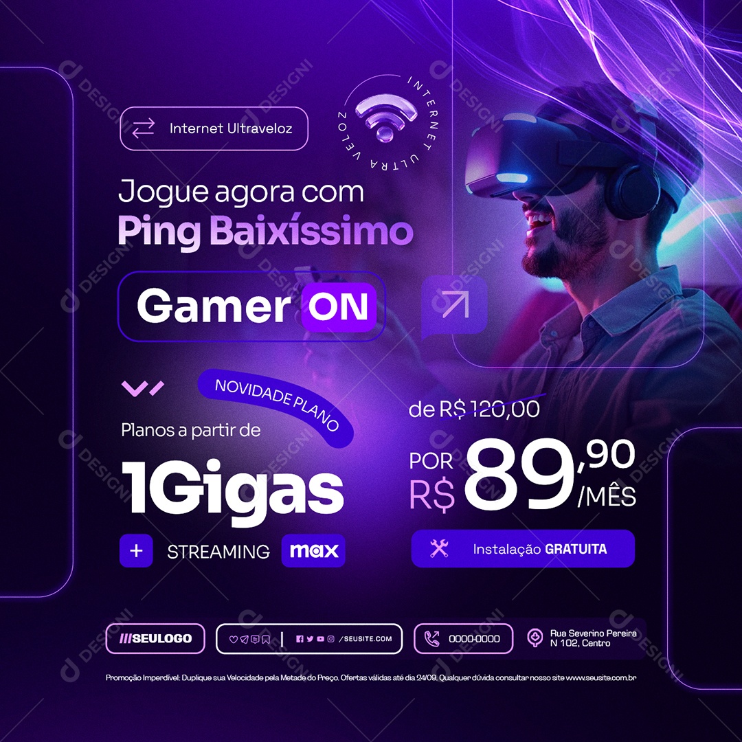 Suportes de Redes Internet Jogue Agora com Ping Baixíssimo Social Media PSD Editável