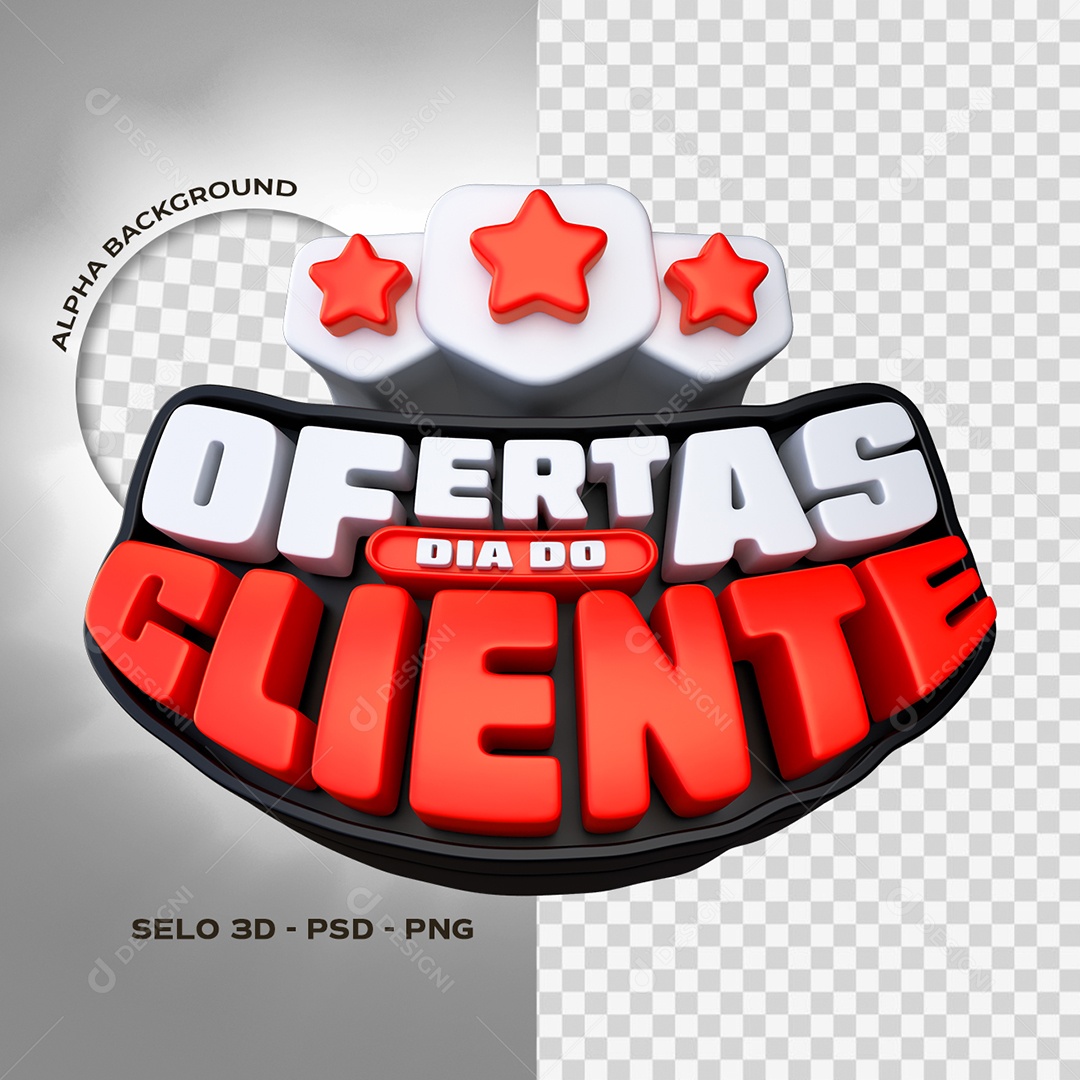 Ofertas Dia do Cliente Selo 3D Branco e Vermelho para Composição PSD
