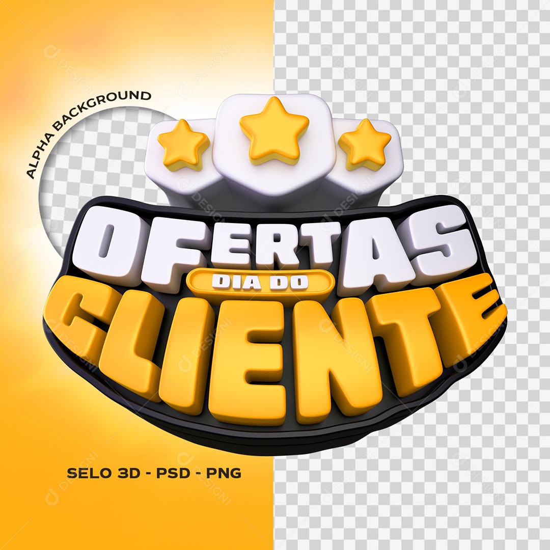 Ofertas Dia do Cliente Selo 3D Branco e Laranja para Composição PSD