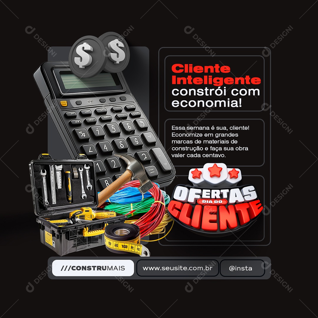 Ofertas Dia do Cliente Construção Ferramentas Social Media PSD Editável