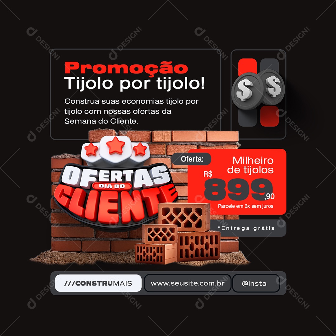 Ofertas Dia do Cliente Construção Milheiro de Tijolos Social Media PSD Editável