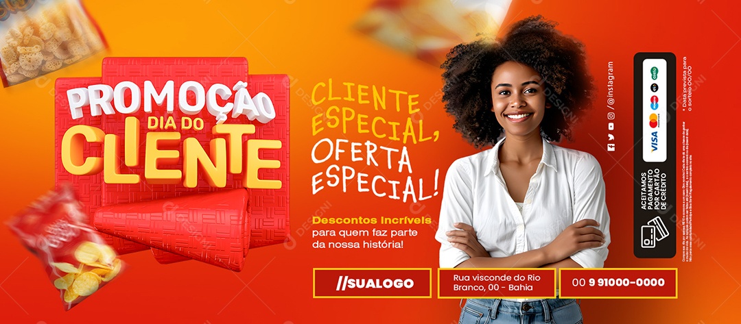 Banner Promoção Dia do Cliente Supermercado Oferta Especial Social Media PSD Editável