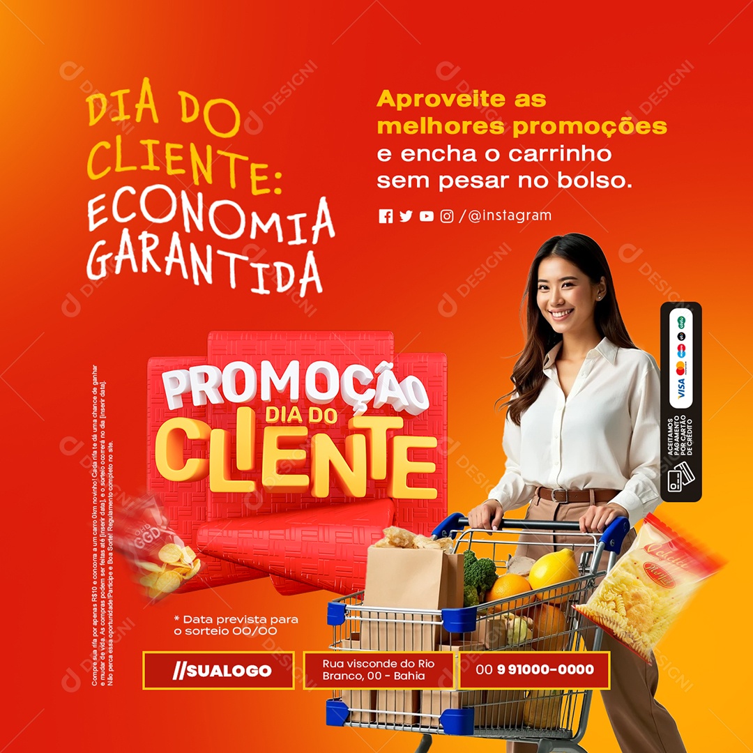 Promoção Dia do Cliente Supermercado Economia Garantida Social Media PSD Editável