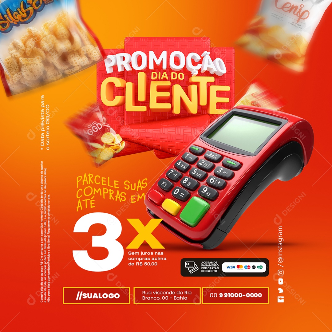 Promoção Dia do Cliente Supermercado Parcele suas Compras Social Media PSD Editável