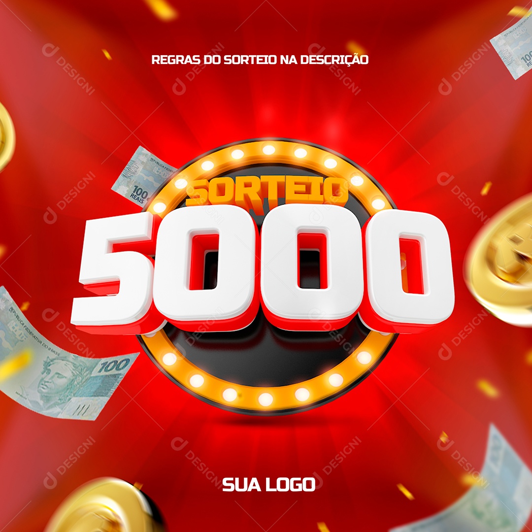 Selo 3D Sorteio De 5000 Para Composição PSD