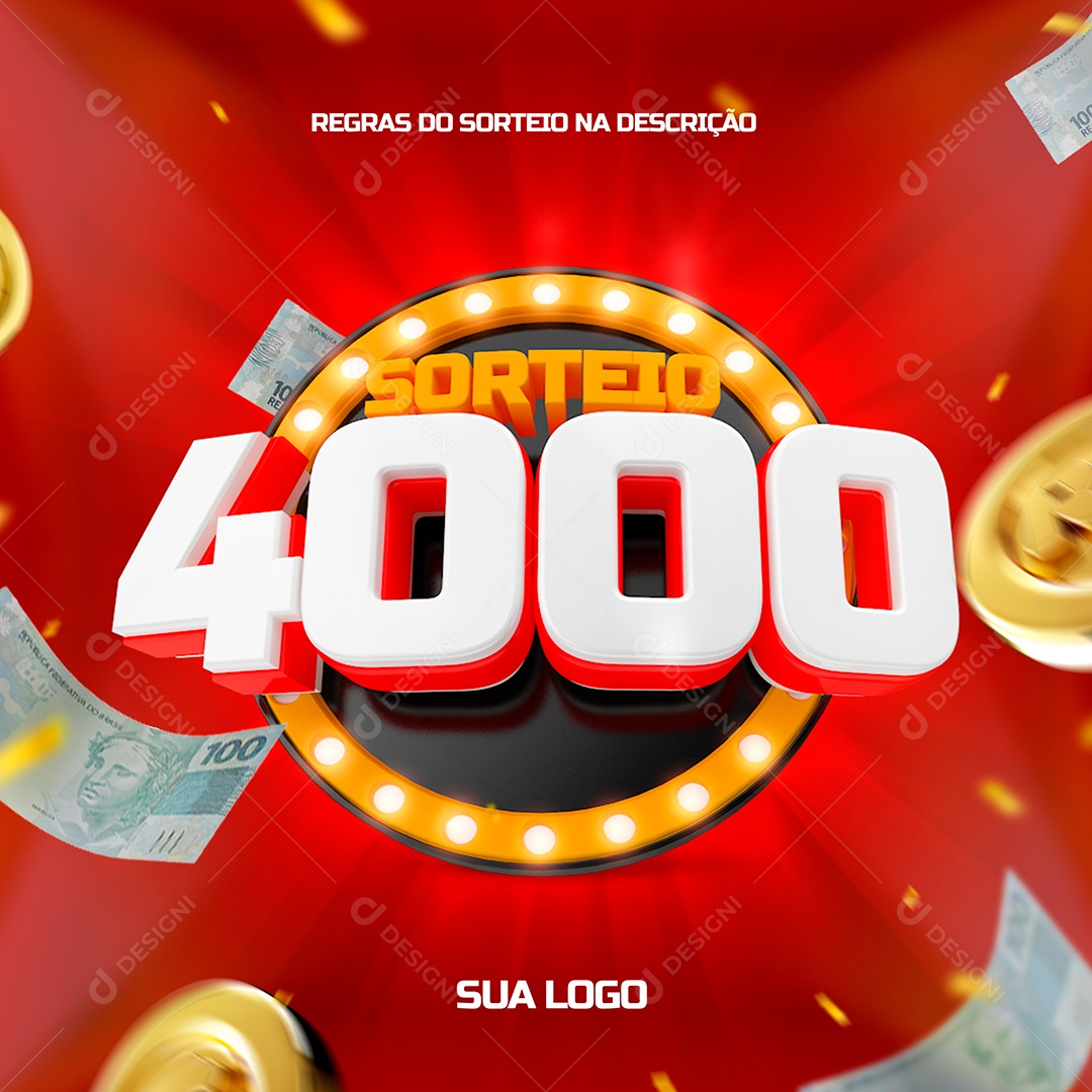 Selo 3D Sorteio De 4000 Para Composição PSD