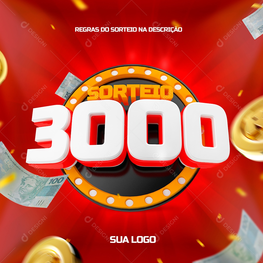 Selo 3D Sorteio De 3000 Para Composição PSD