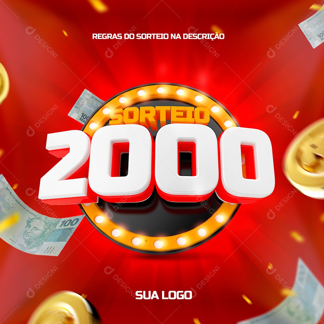 Selo 3D Sorteio De 2000 Para Composição PSD