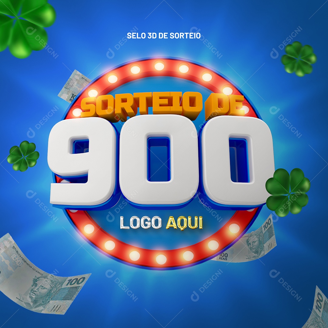 Selo 3D Sorteio De 900 Para Composição PSD