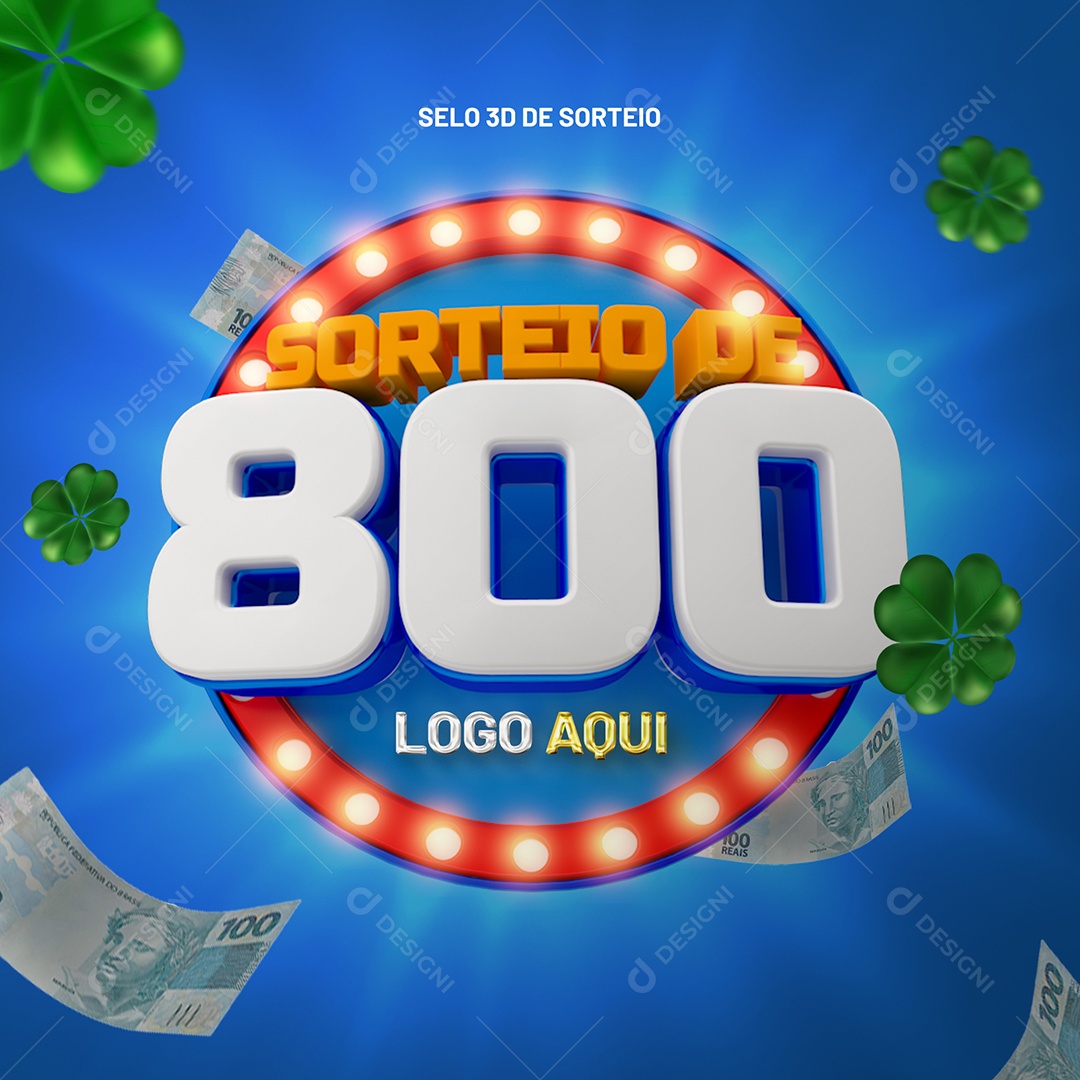Selo 3D Sorteio De 800 Para Composição PSD