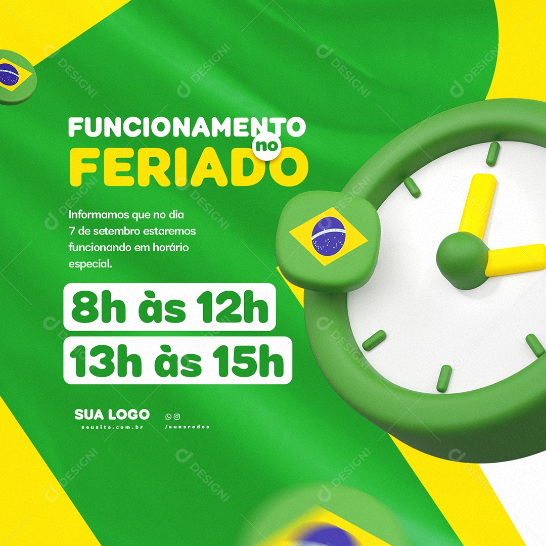 Funcionamento no Feriado 7 de Setembro Social Media PSD Editável