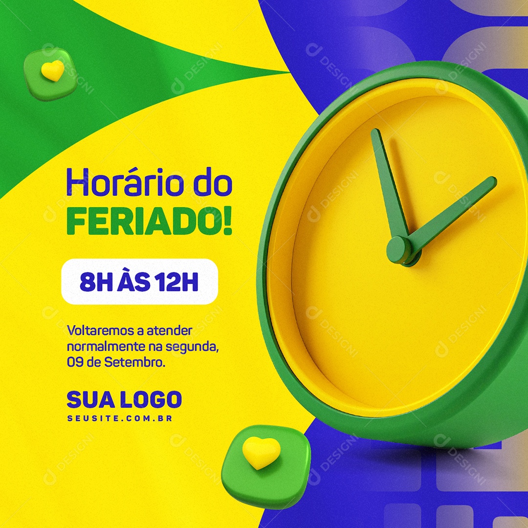 Horário do Feriado da Independência Social Media PSD Editável