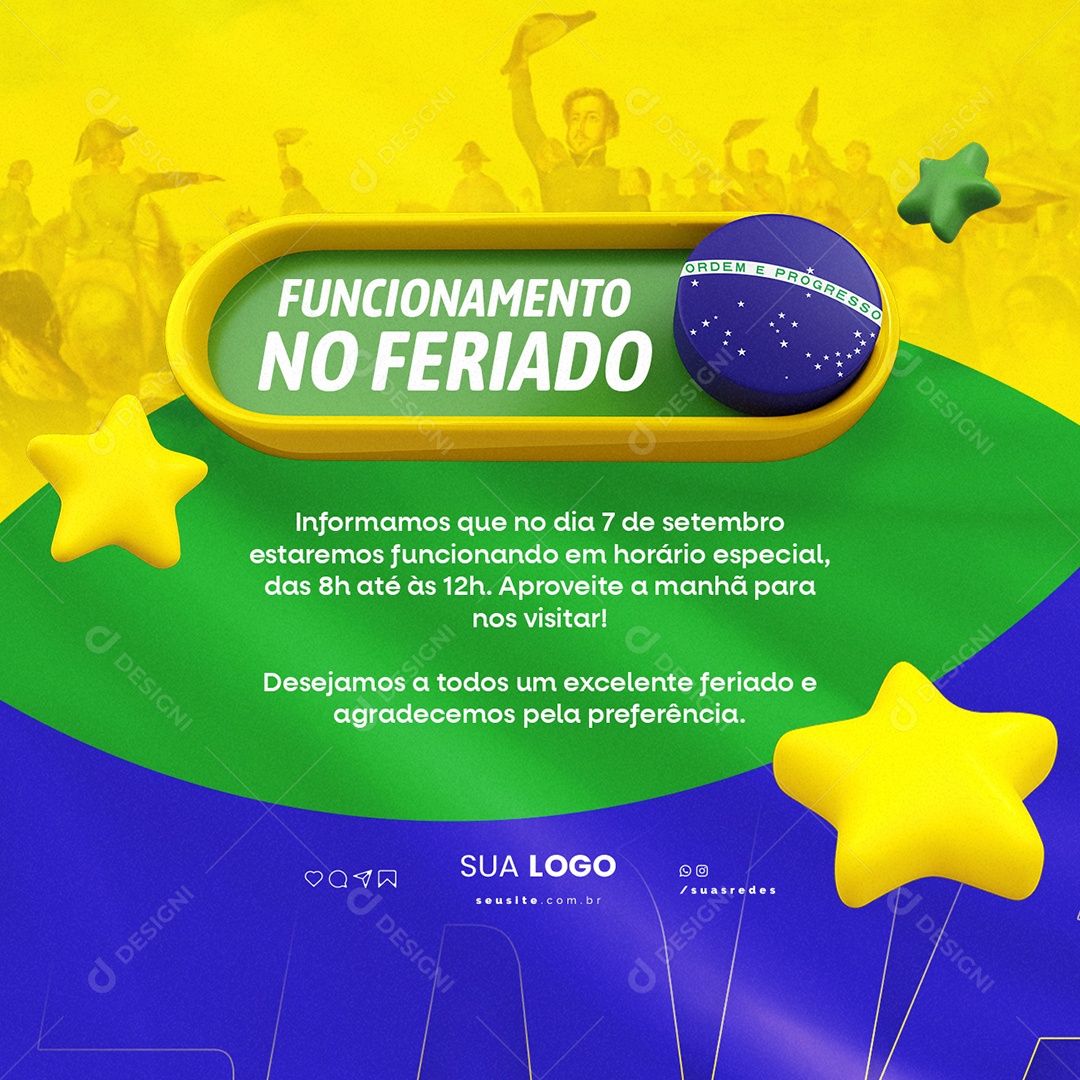 Funcionamento No Feriado Social Media PSD Editável