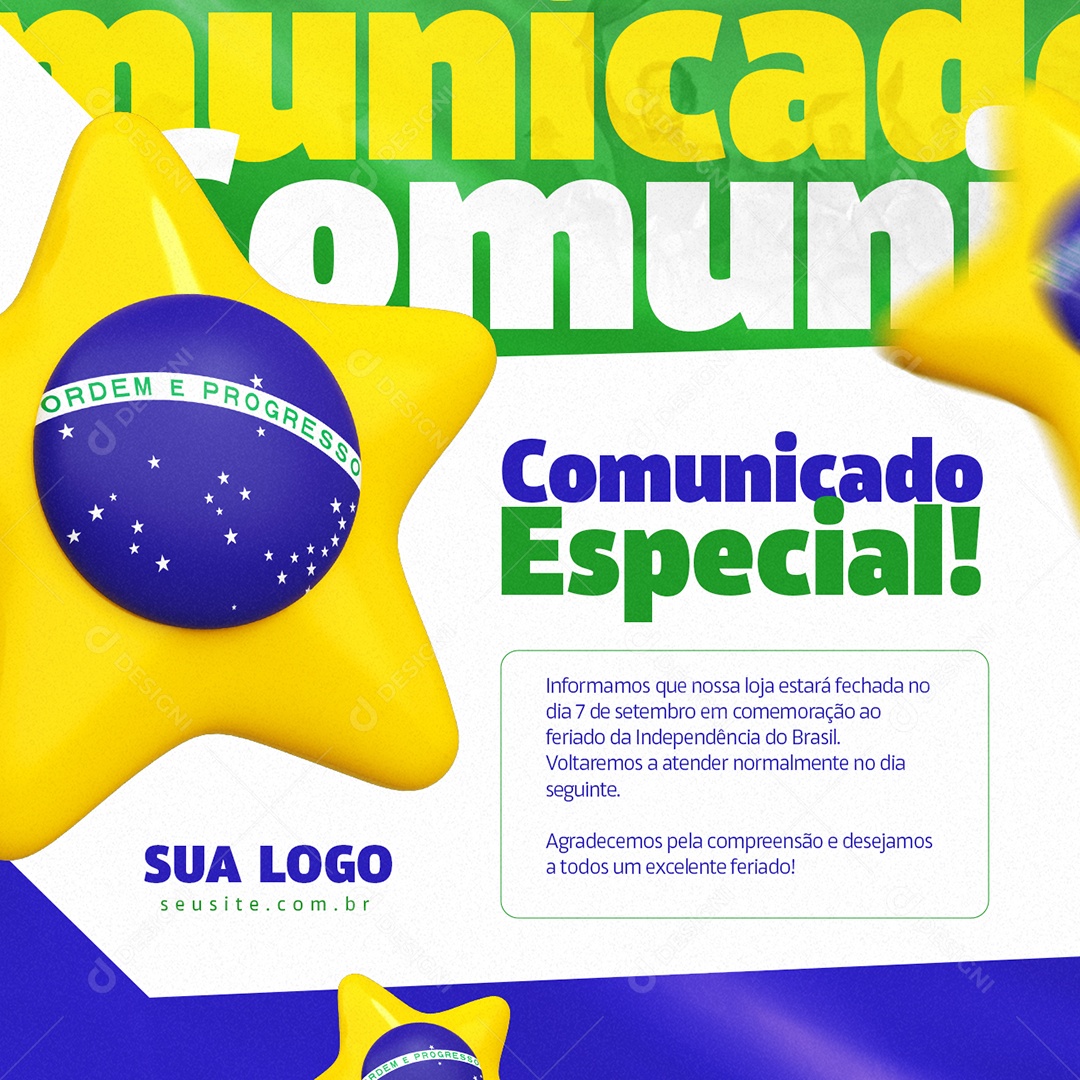 Comunicado Especial Horário de Funcionamento Social Media PSD Editável