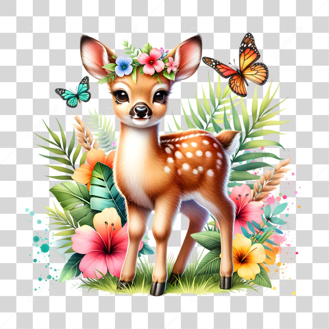 Bebê Fazenda Veado Plantas Flores PNG Transparente