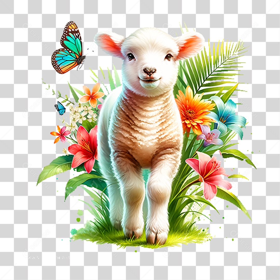 Bebê Fazenda Ovelha Plantas Flores PNG Transparente