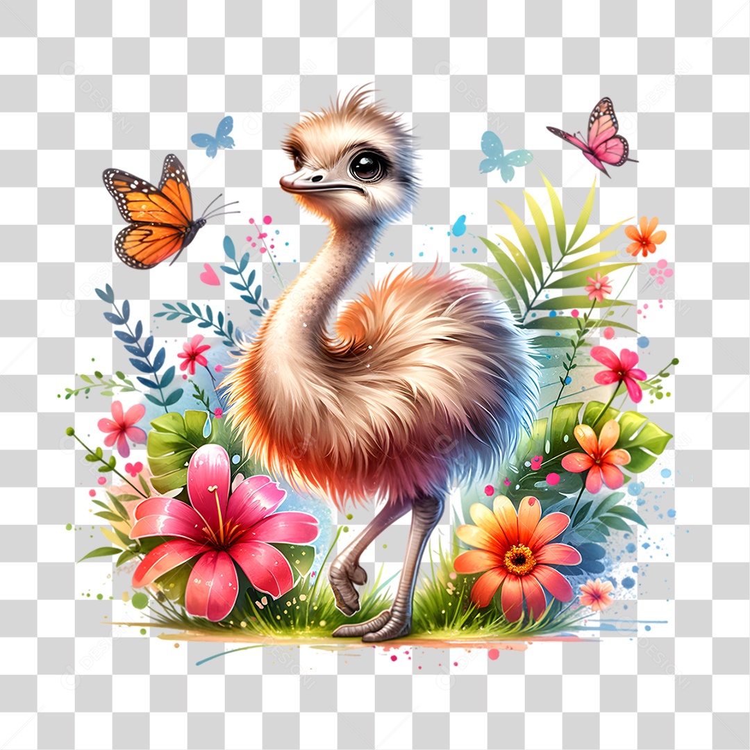 Bebê Fazenda Avestruz Plantas Flores PNG Transparente