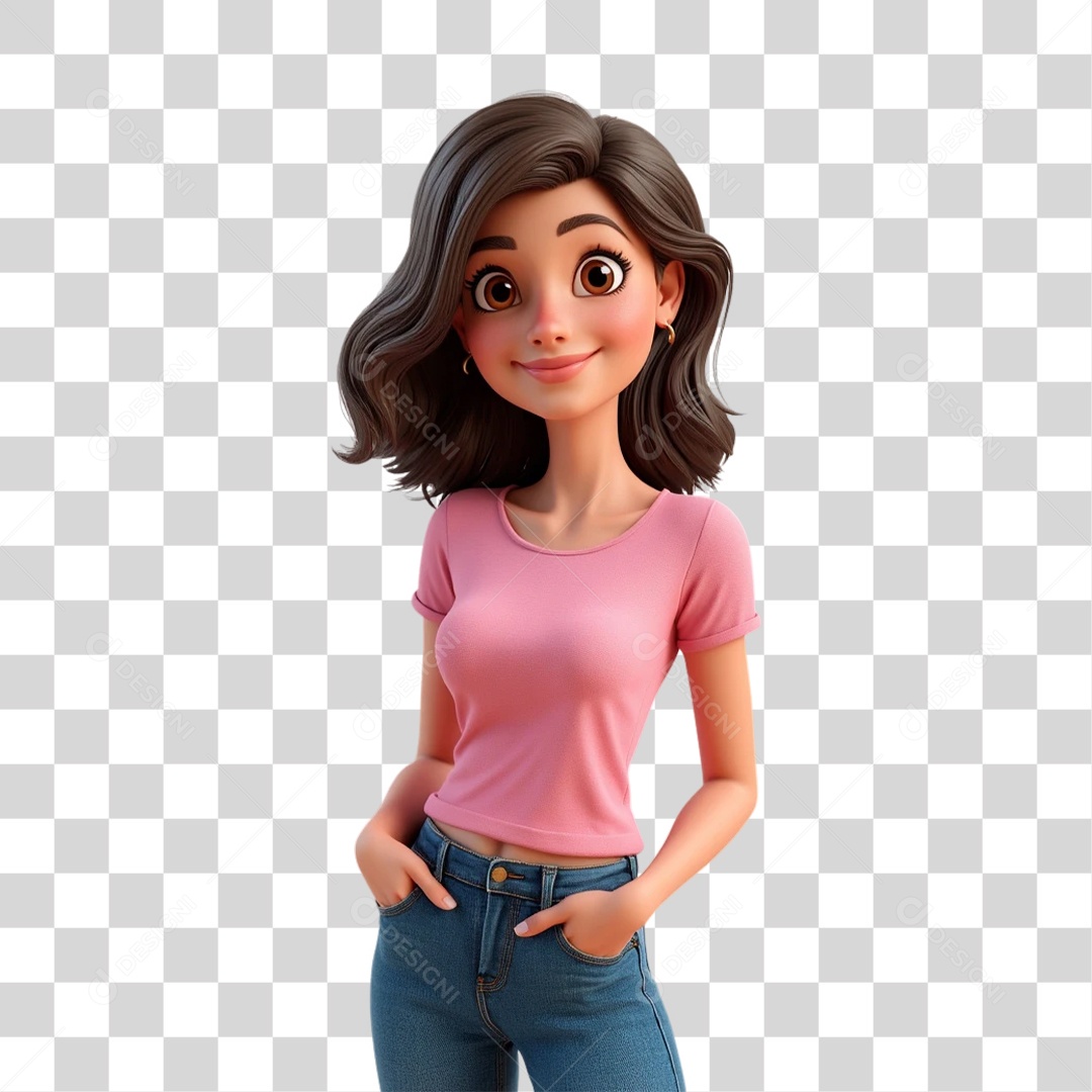 Personagem 3D Outubro Rosa Cartoon PNG Transparente