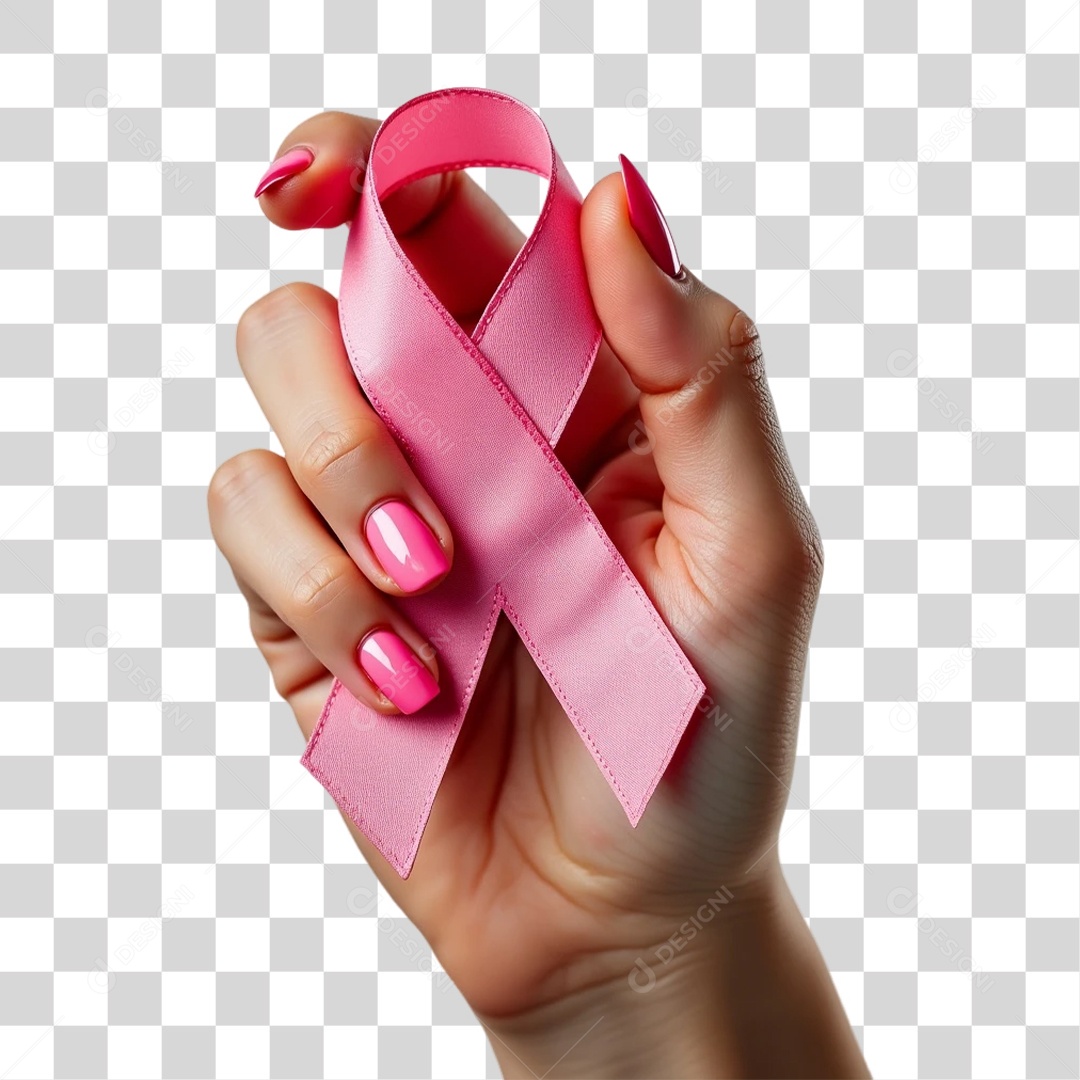 Mãos com Fita Outubro Rosa PNG Transparente