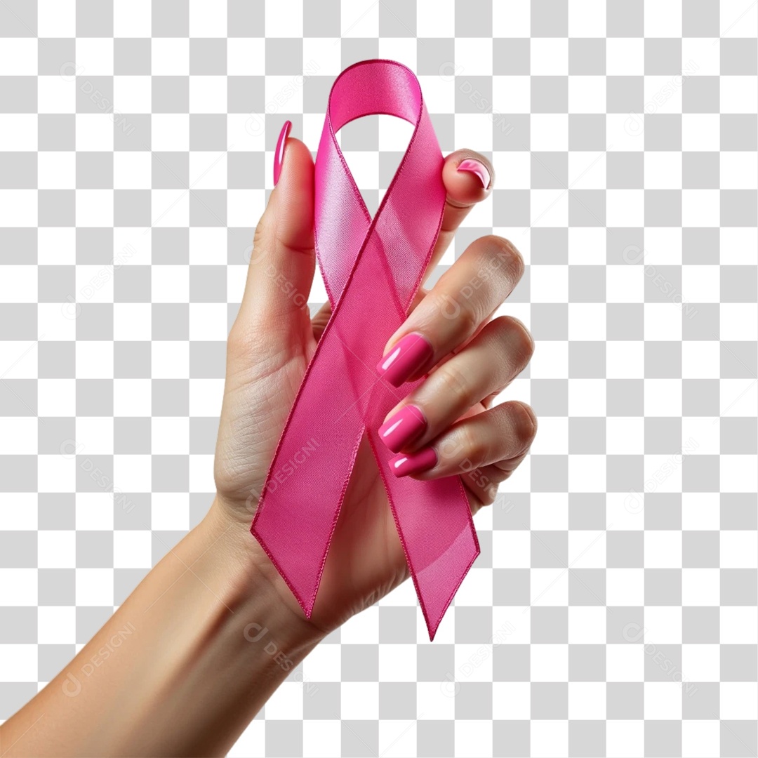 Mãos com Fita Outubro Rosa PNG Transparente