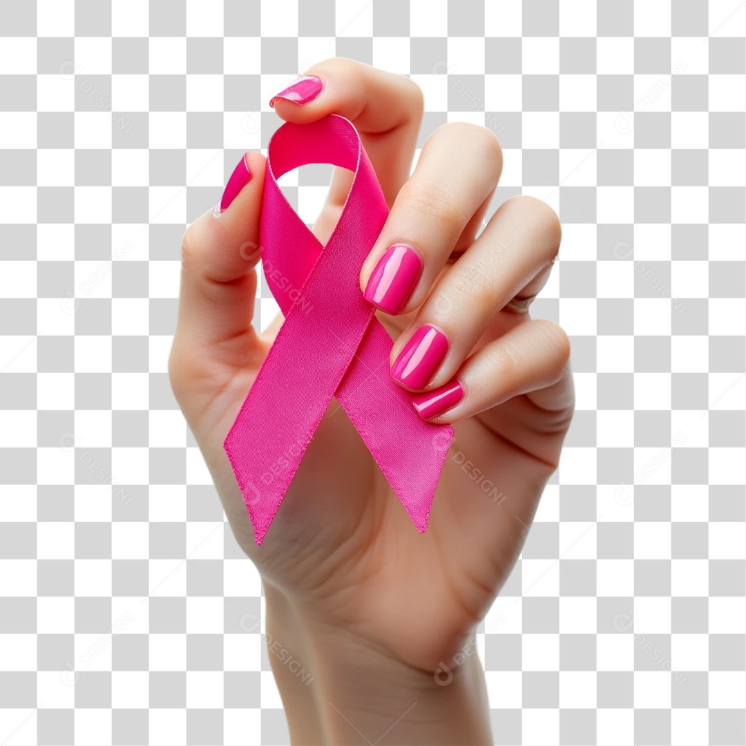 Mãos com Fita Outubro Rosa PNG Transparente