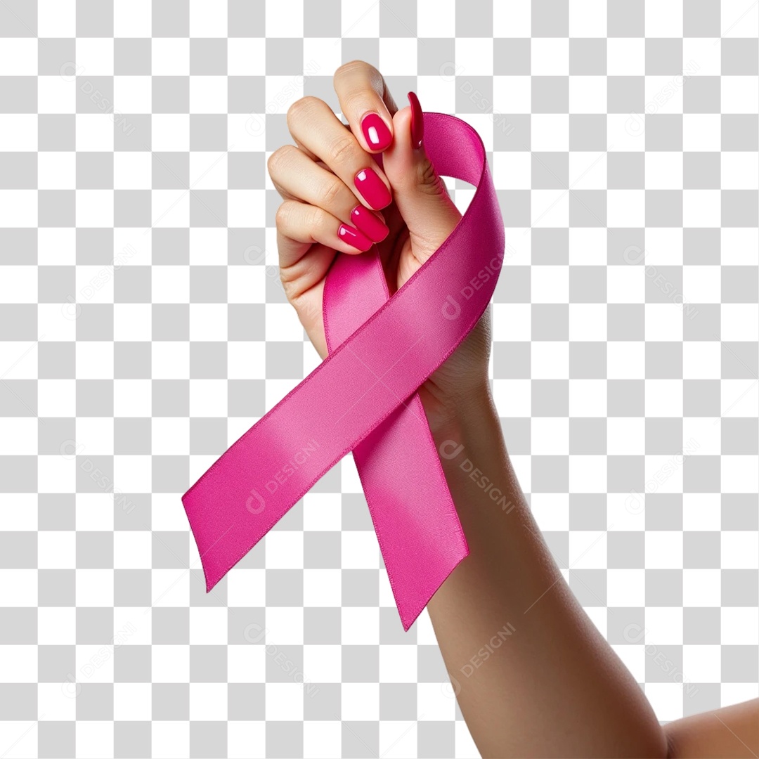Mãos com Fita Outubro Rosa PNG Transparente