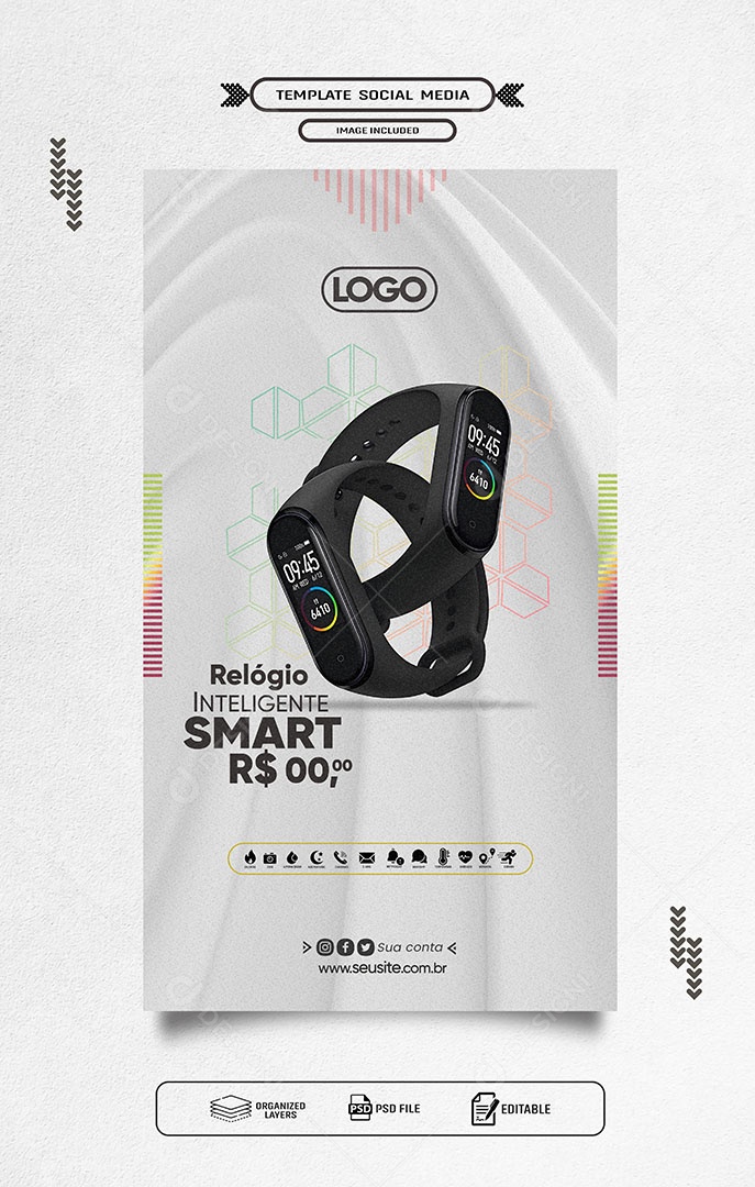Story Relógio Inteligente Smart Social Media PSD Editável