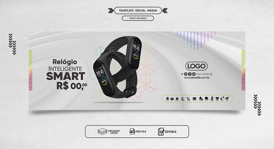 Banner Relógio Inteligente Smart Social Media PSD Editável
