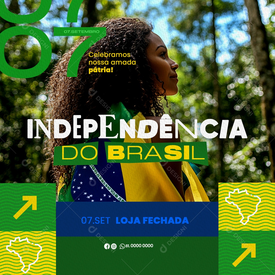 Dia da Independência do Brasil 07 de Setembro Loja Fechada Social Media PSD Editável