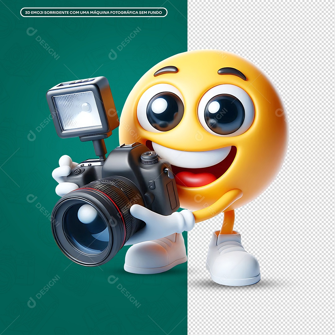 Emoji Reação Sorridente Com Uma Camera Elemento 3D para Composição PSD