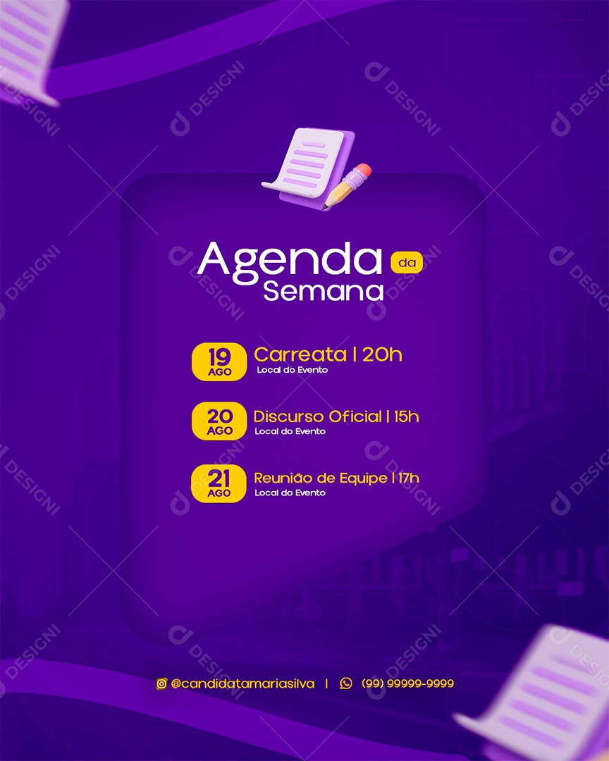 Agenda Da Semana Social Media PSD Editável