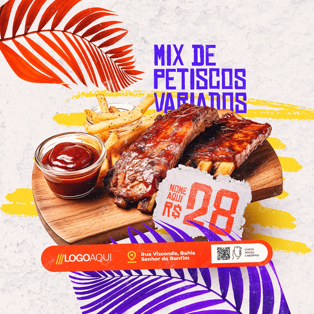 Petiscaria Mix de Petiscos Variados Social Media PSD Editável