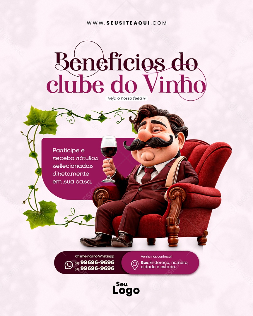 Benefícios do Clube do Vinho Social Media PSD Editável