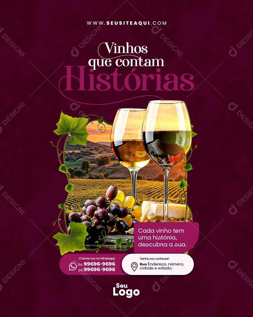 Vinhos que Contam Histórias Social Media PSD Editável