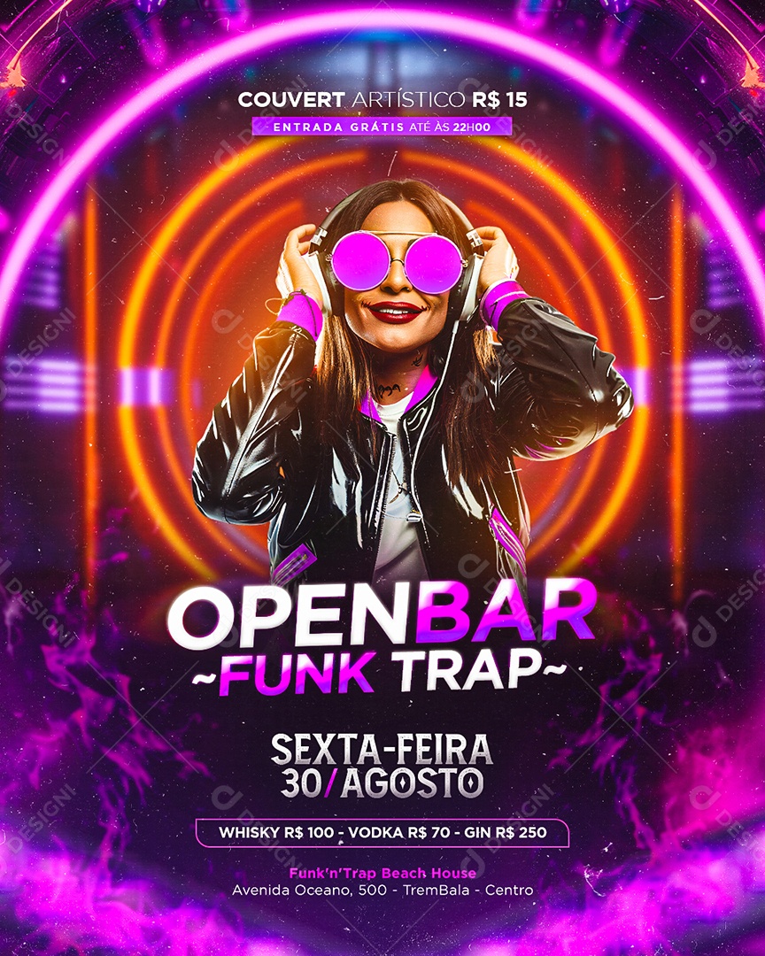 Flyer Open Bar Funk Trap Social Media PSD Editável