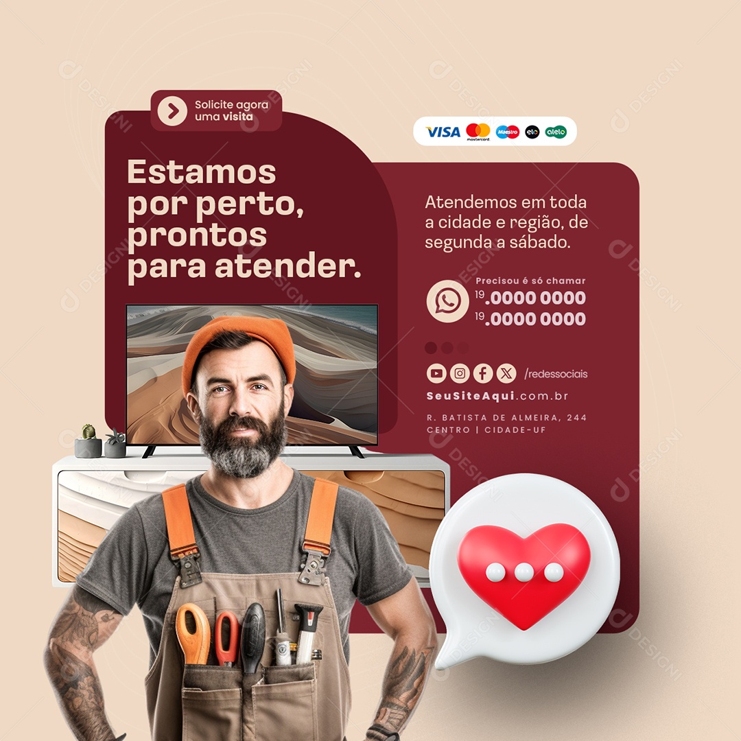 Montador de Móveis Estamos por Perto Prontos para Atender Social Media PSD Editável