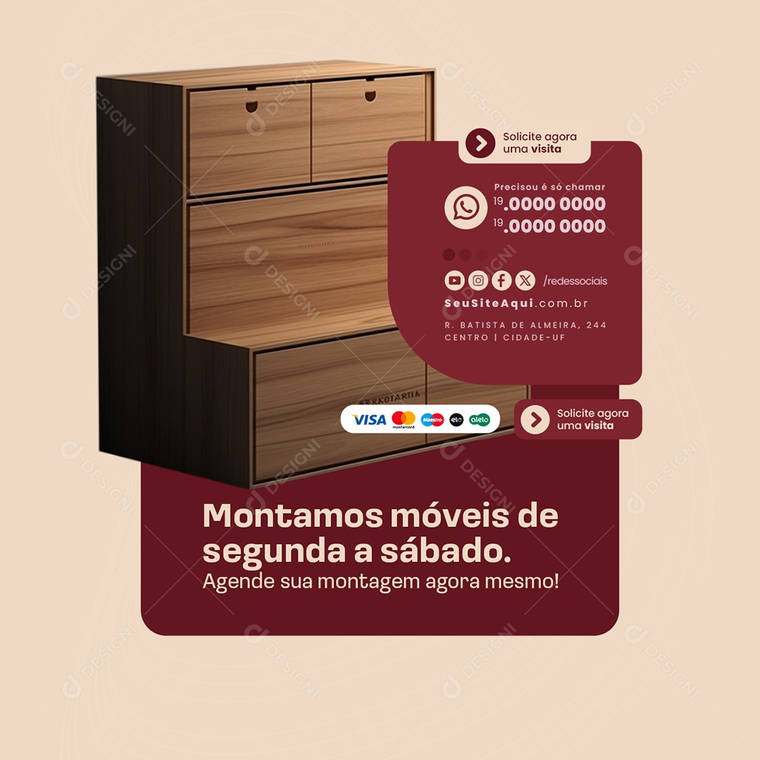 Montador de Móveis Montanos Móveis de Segunda a Sábado Social Media PSD Editável