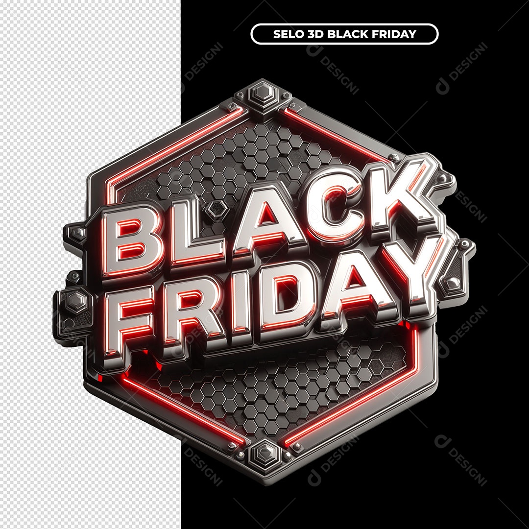 Black Friday Selo 3D Preto e Branco para Composição PSD