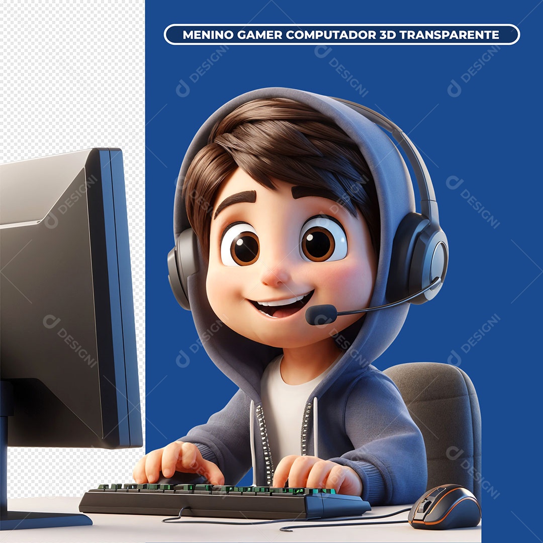 Garoto Fazendo Atendimento Elemento 3D para Composição PSD