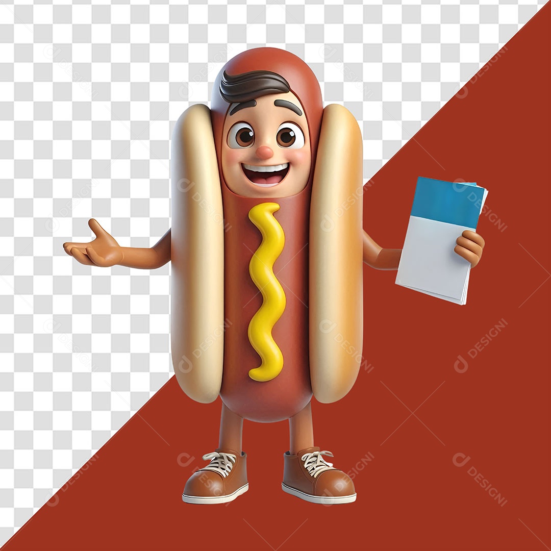 Garoto Hot Dog Elemento 3D para Composição PSD
