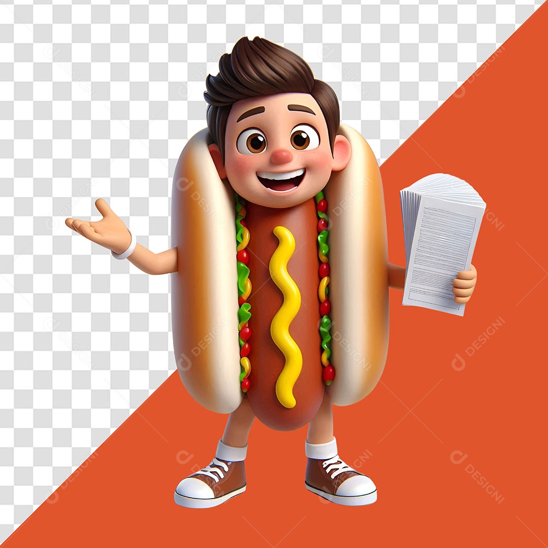 Garoto de Hot Dog Elemento 3D para Composição PSD