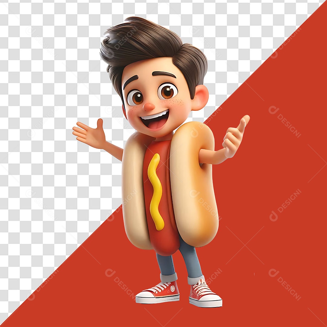 Garoto Fantasiado de Hot Dog Elemento 3D para Composição PSD