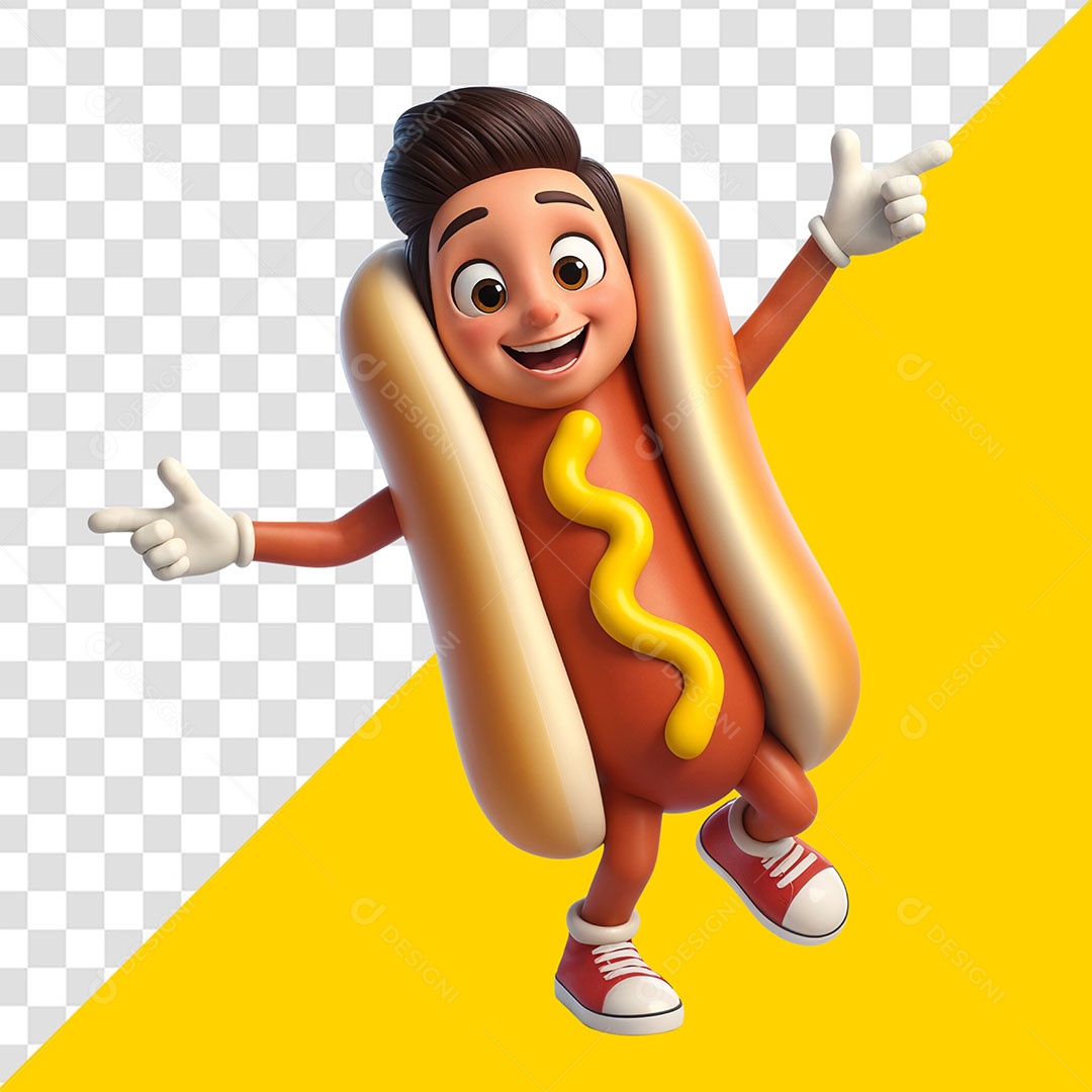 Homem de Fantasia de Hot Dog Elemento 3D para Composição PSD