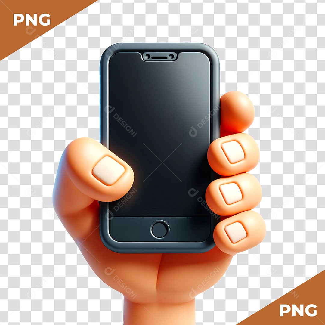 Mão Segurando um Celular Elemento 3D para Composição PSD